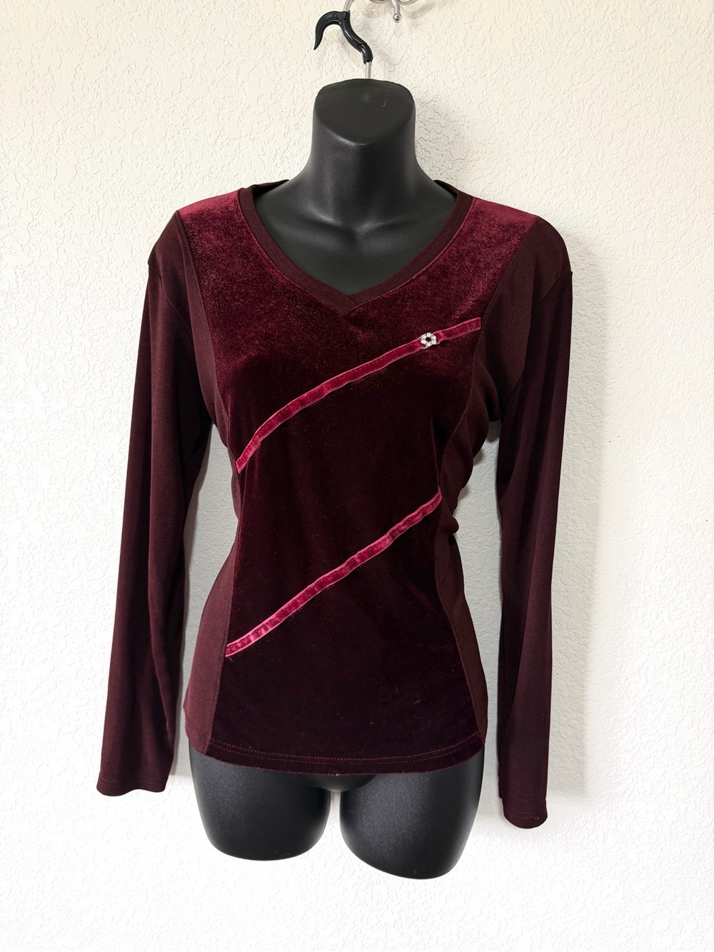 Vintage Whimsigoth Velvet Red Top with Dainty Flower